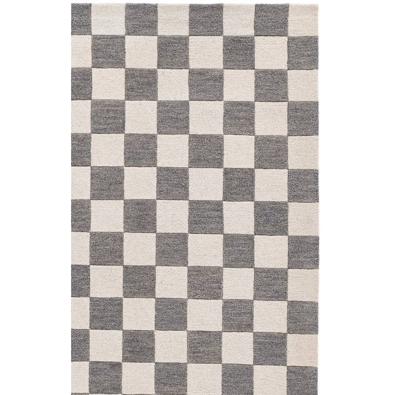 Msr4760 Chelsea Martha Stewart Hand Tufted Wool/Cotton Checkered Rug in Gray/Ivory, Rectangle 4' x 6'