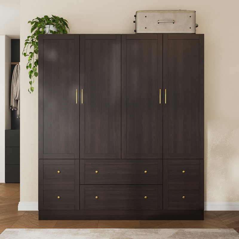 Armoire 4 portes avec rangement optimisé, Brun