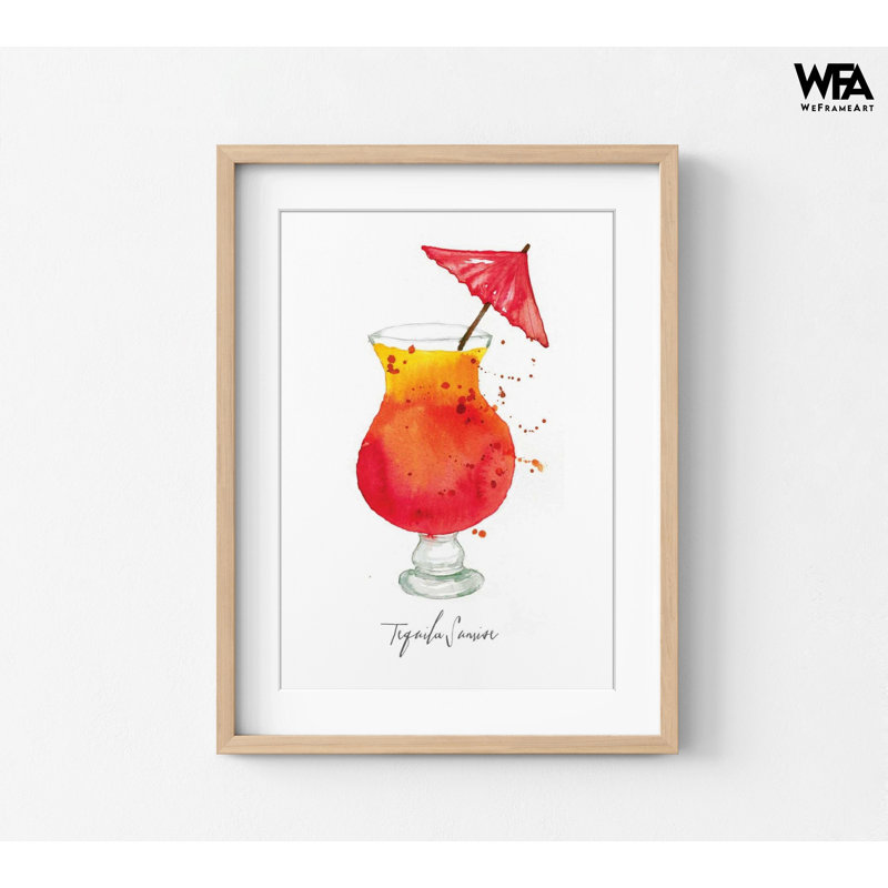 «Téquila Sunrise» par Sara Berrenson, reproduction d'affiche encadrée, impression de cocktail Téquila Sunrise, Bar, aquarelle, décoration murale