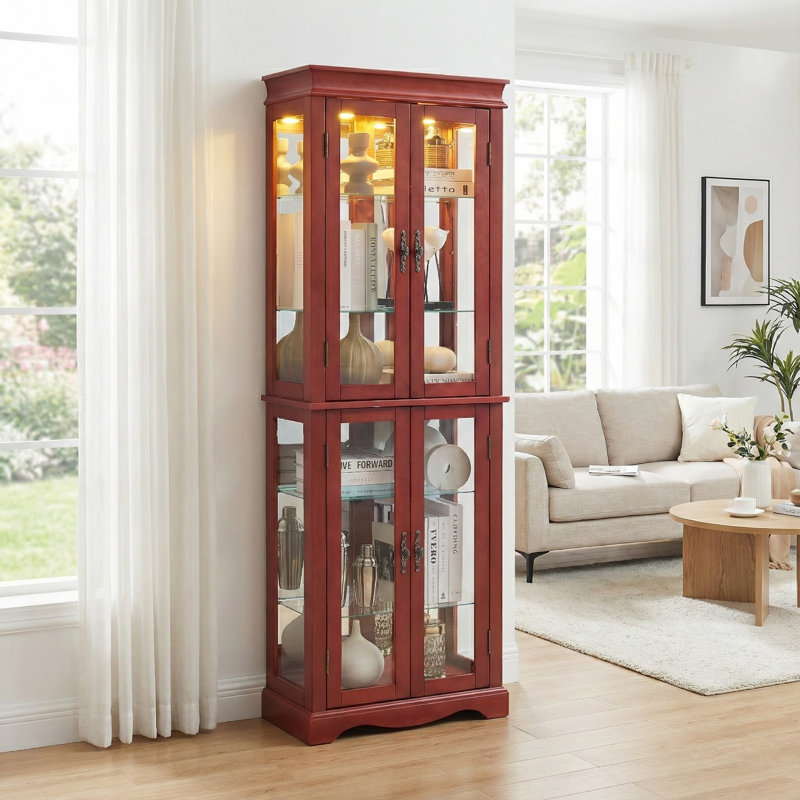 Vaisselier avec portes en verre Cherry, Rouge