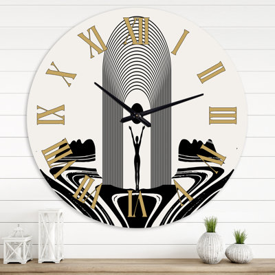 Horloge murale moderne Empowered Cosmic Women Geometric Goddess Series - noir et blanc III