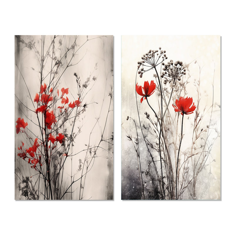 2 pièces sur toile - Red Gray Herb Garden, Toile tendue, H 32 po x l 32 po