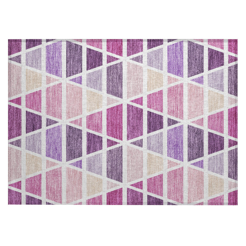 Machine Washable Indoor/Outdoor Chantille ACN2732 Geometric Rug, 1'8" x 2'6", Pink