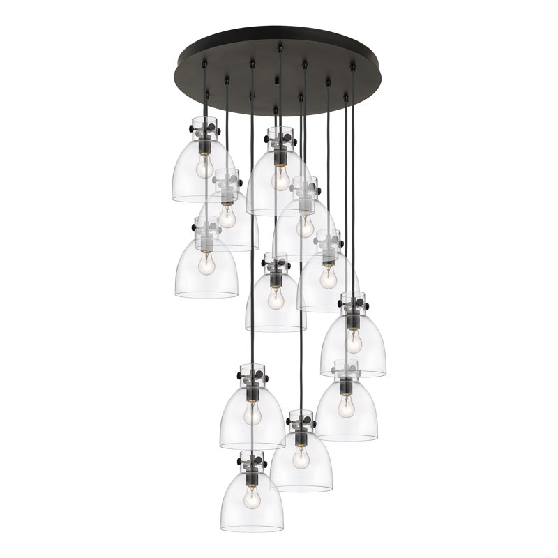 Luminaire suspendu 12 lumières Amrith, Transparent, Noir mat