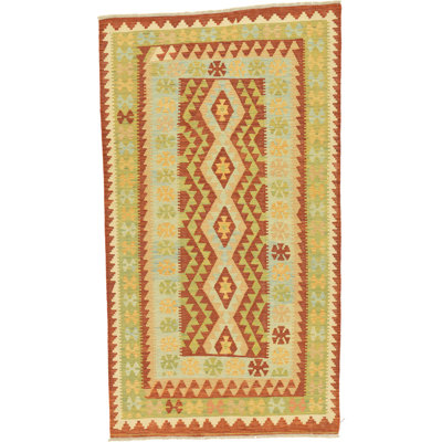 Tapis de zone en laine 3 pi 6 po x 6 pi 3 po one-of-kind à la main-noué la new age bourgogne/beige Elland