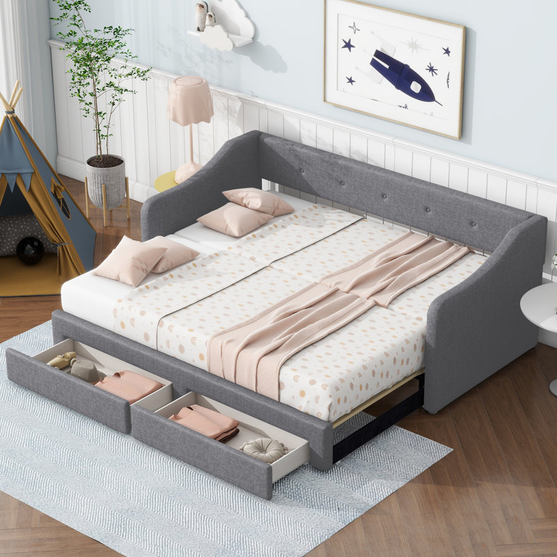 Lit de jour rembourré avec design extensible, Gris