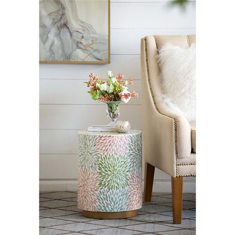 Tabouret de jardin cylindrique Capiz - P 14 po x H 18 po, tabouret d'appoint rond et table d'appoint pour patio ou salon