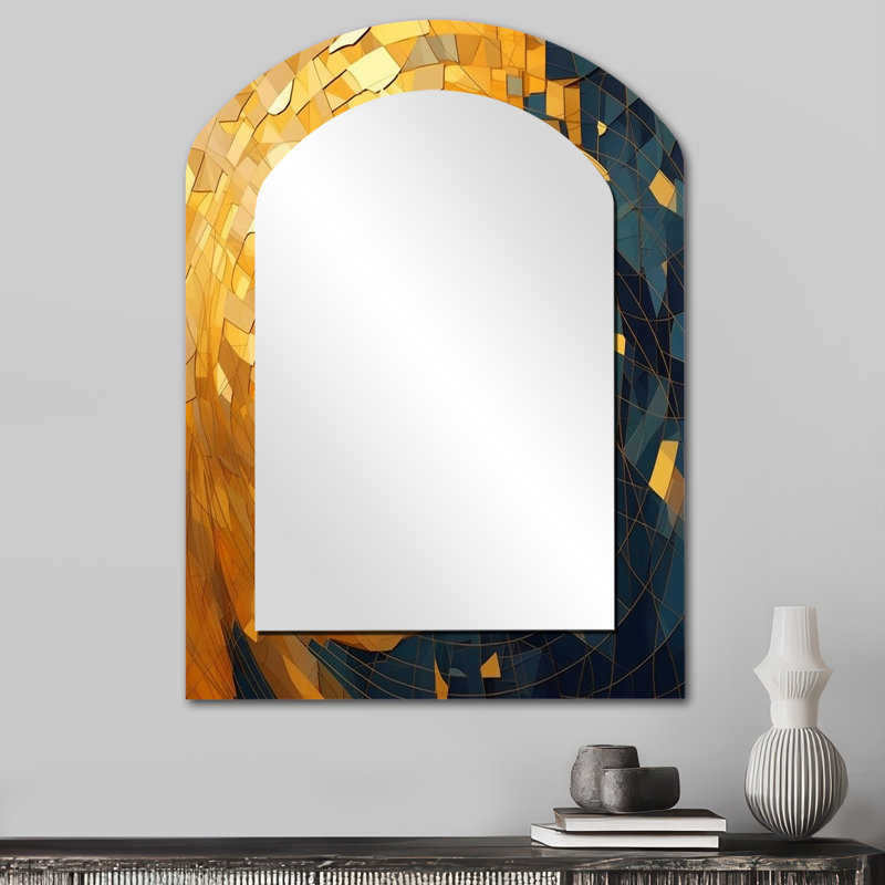 Gold and Black Cubist Visions VI - Cubism Arch Mirror, Gold Asymmetrical Decorative Wall Mirror, Printed Metal Art, 34" x 25"