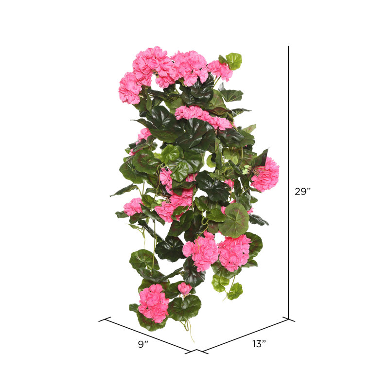 29" Pink Silk Geranium Hanging Bush for Outdoor Decor