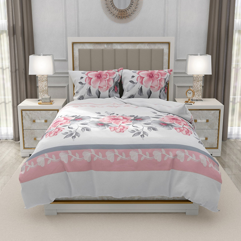 Trendy Complete Bedding Set 4 Piece Duvet Cover Fitted Sheet with Matching Pillow Cases 100% Microfibre Material