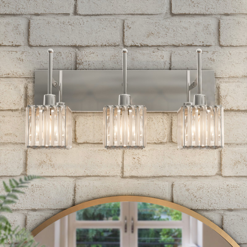 Éclairage pour salle de bain 3 lumières à abat-jour en cristal transparent à multiples facettes , Argent argent