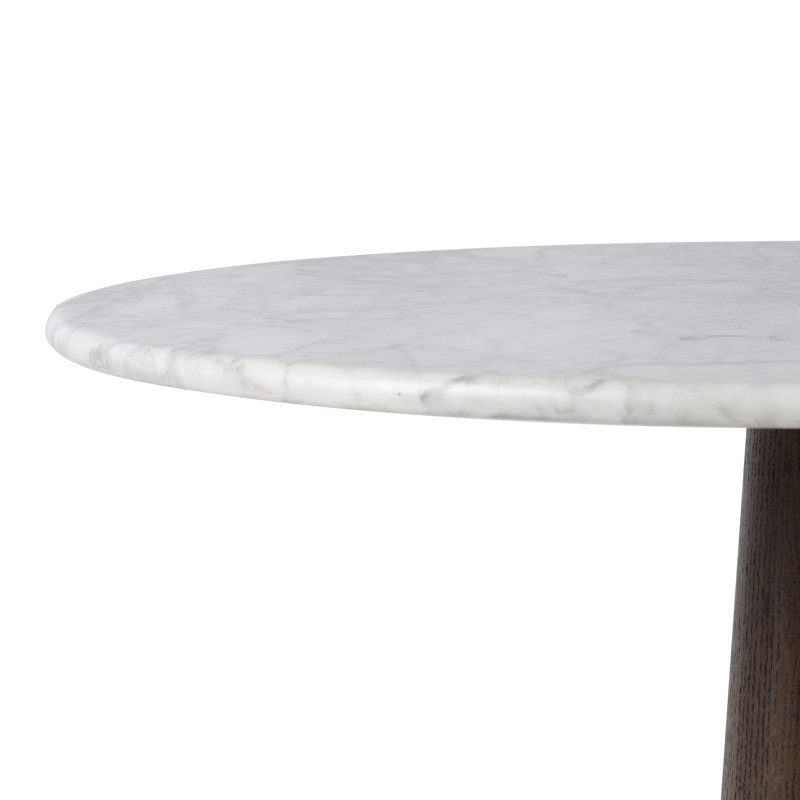 Goetz Bar Table-Brown Oak-Bar, Honed White Marble/Brown Oak, 36.5" H x 32" L x 32" W