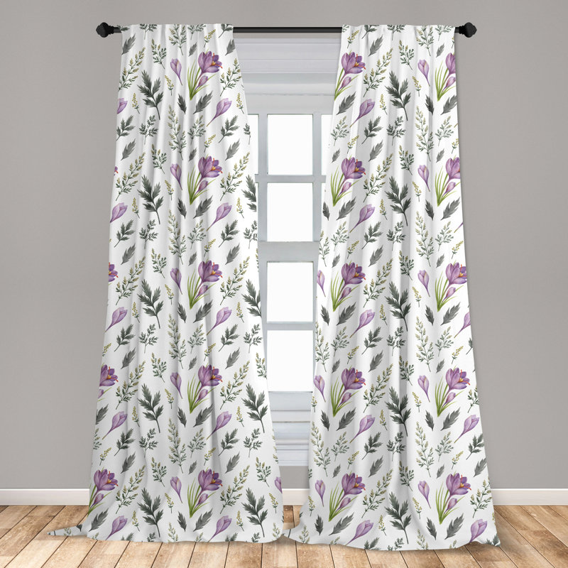Floral Light Filtering Polyester Rod Pocket Curtain Panels, 84"