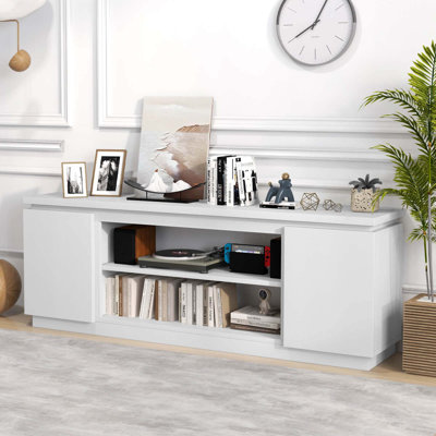  Meuble télé pour téléviseur de 80 po ou moins avec 3 tablettes réglables pour foyer électrique