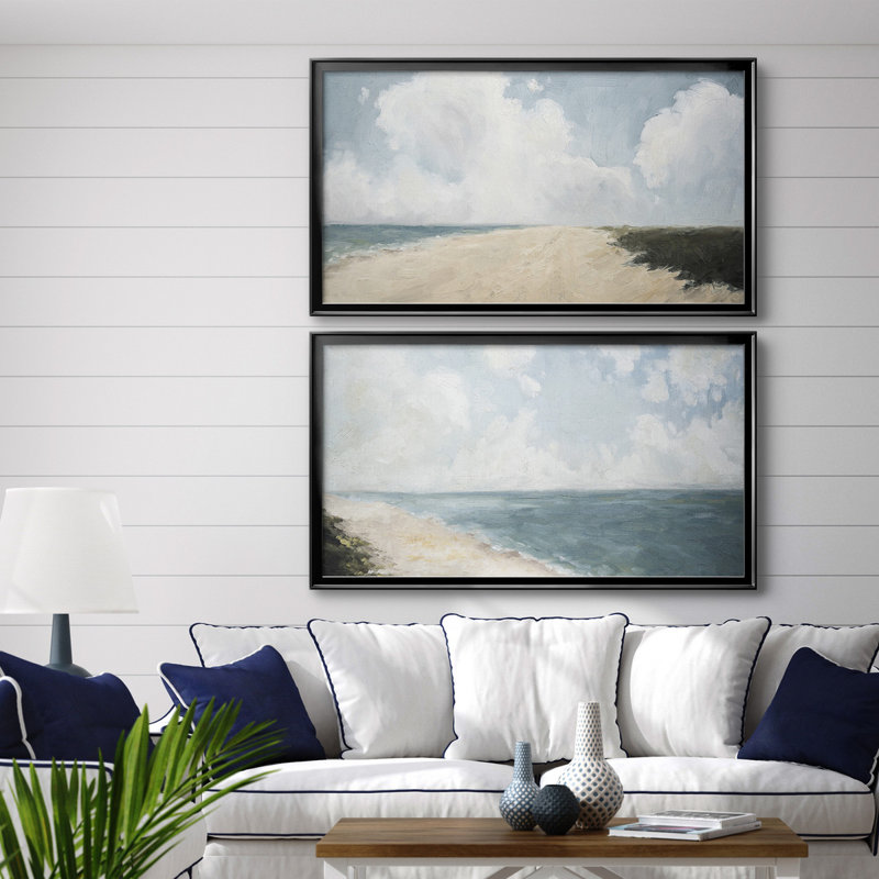 Beach Stroll - Ensemble de 2 peintures sur toile encadrées, Cadre noir, H 29 po x l 26,5 po x P 1 po