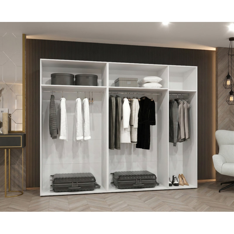 Manufactured Wood Wardrobe, white matt + handles: black
