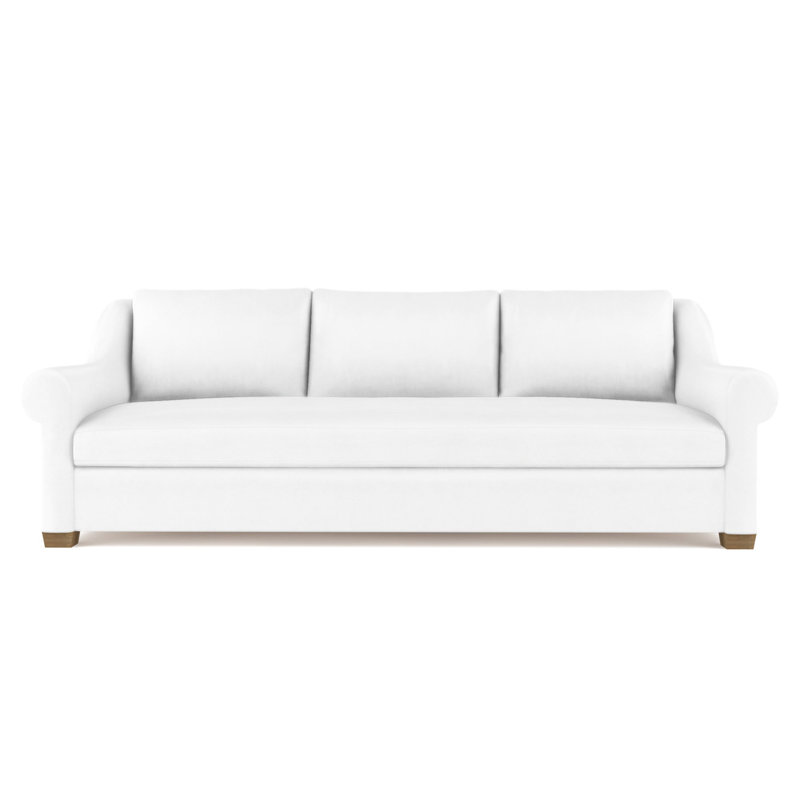 Thompson Rolled Slope-Arm Sofa, 32" H x 96" W x 41" D, Plush Velvet Alabaster, Weathered