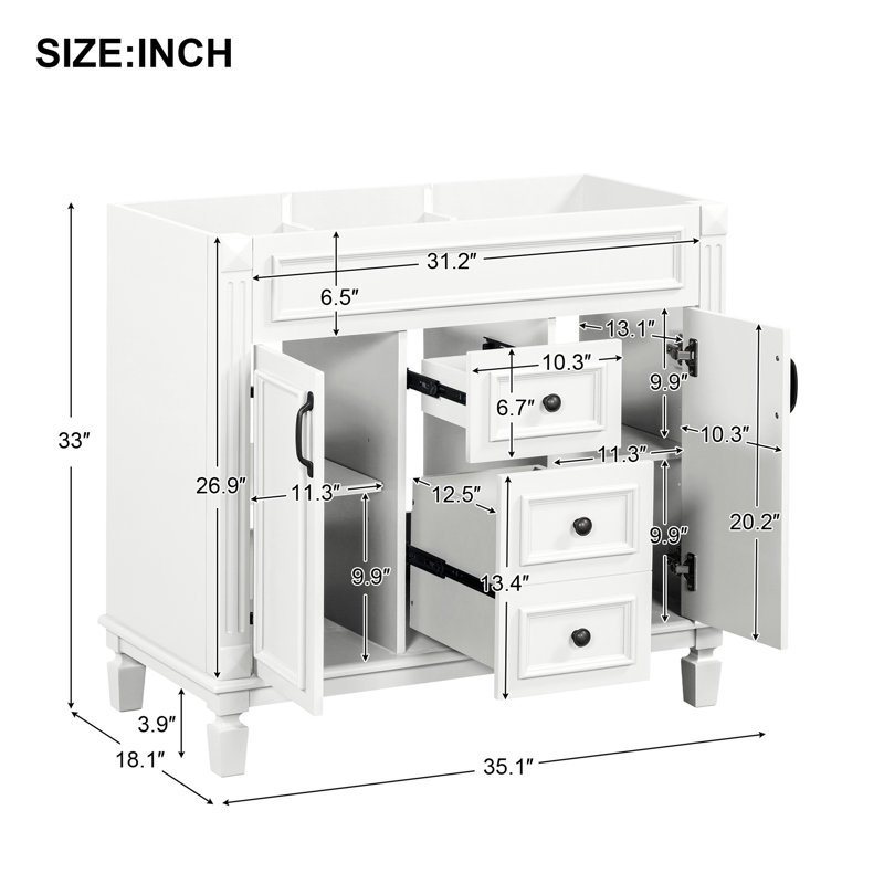 Amici 48" White Freestanding Vanity with Satin Bronze Trim