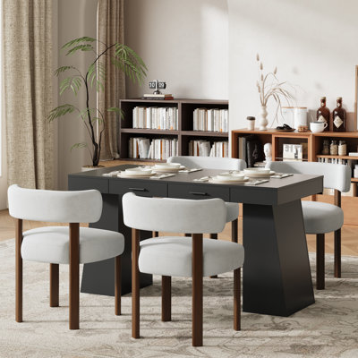 Ensemble de salle à manger en bois massif pour 4 personnes avec table rectangulaire de 55 pouces et 4 chaises rembourrées