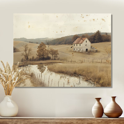 Paysage de ferme brun américain II - ferme, art mural