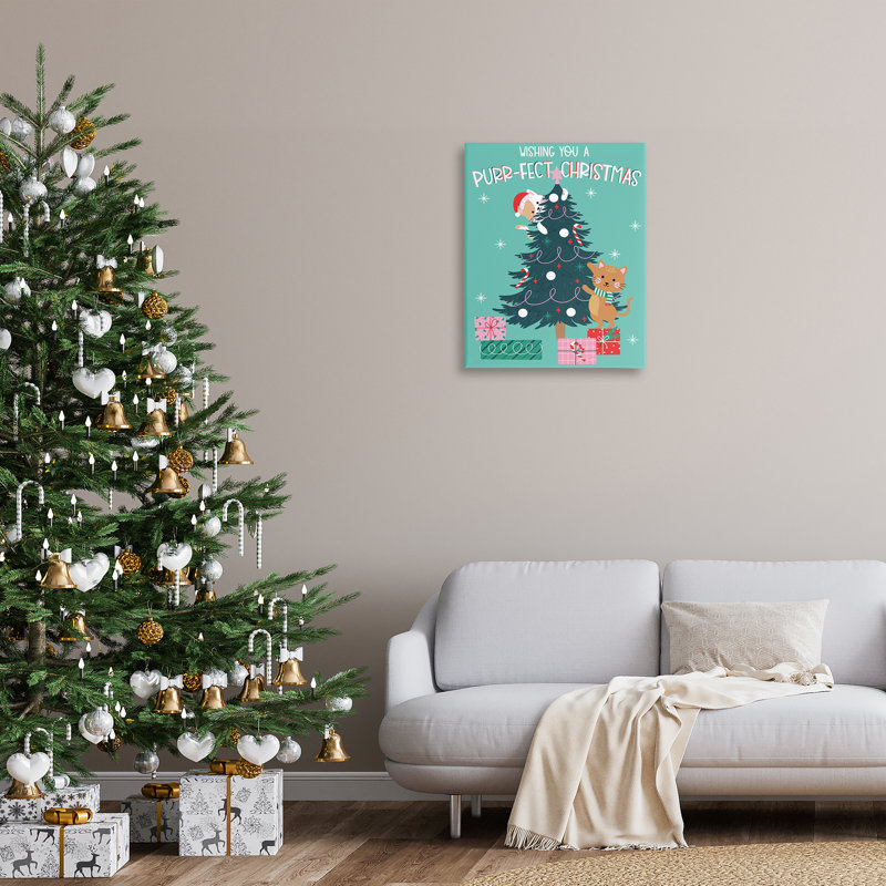 Art mural sur toile Purr-Fect Christmas Tree, design par Angela Nickeas, H 30 po x l 24 po