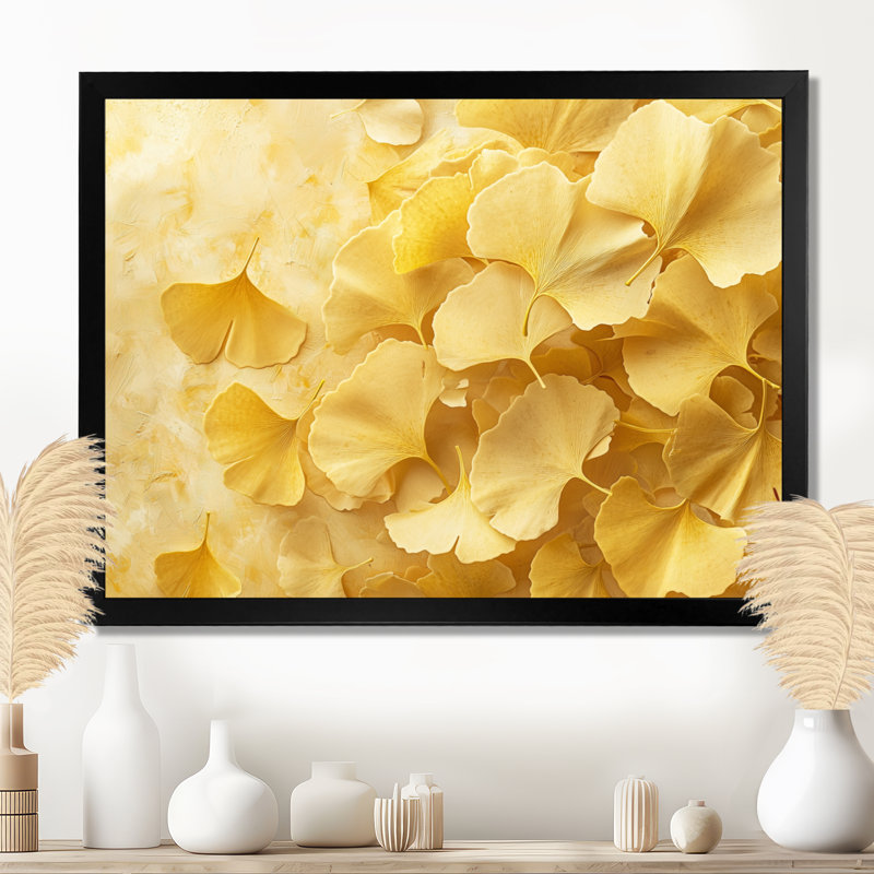 Golden Ginkgo Leaves Harmony III - feuilles, art mural, Reproduction encadrée d'une seule photo, Noir, noir, noir, noir