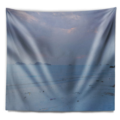 Paysage, coucher de soleil bleu clair à Lung Kwu Tan, tapisserie de plage