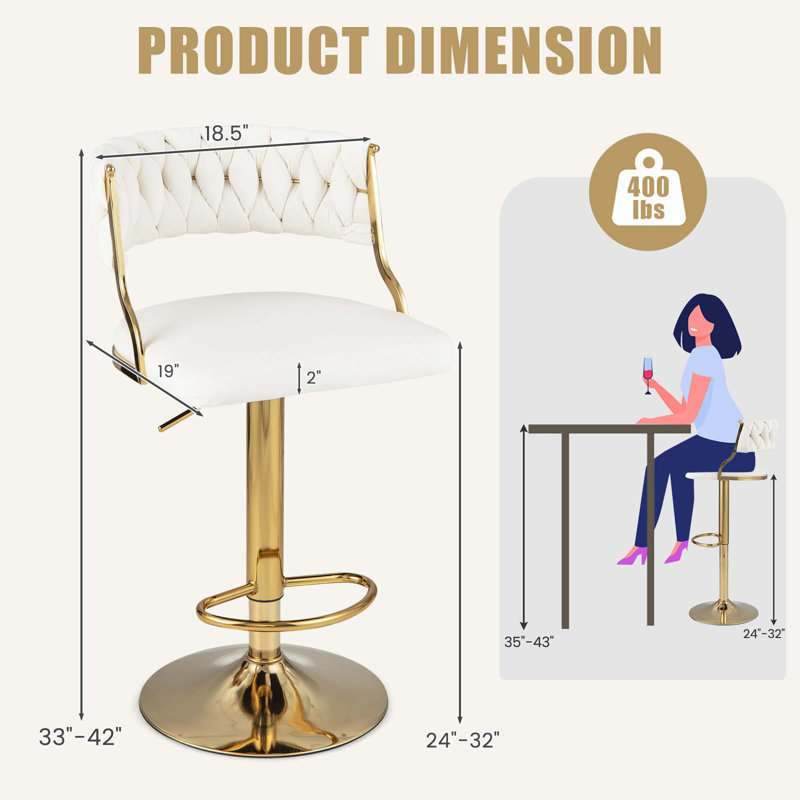 Oluseun Swivel Adjustable Height Counter Stool with Metal Frame, White