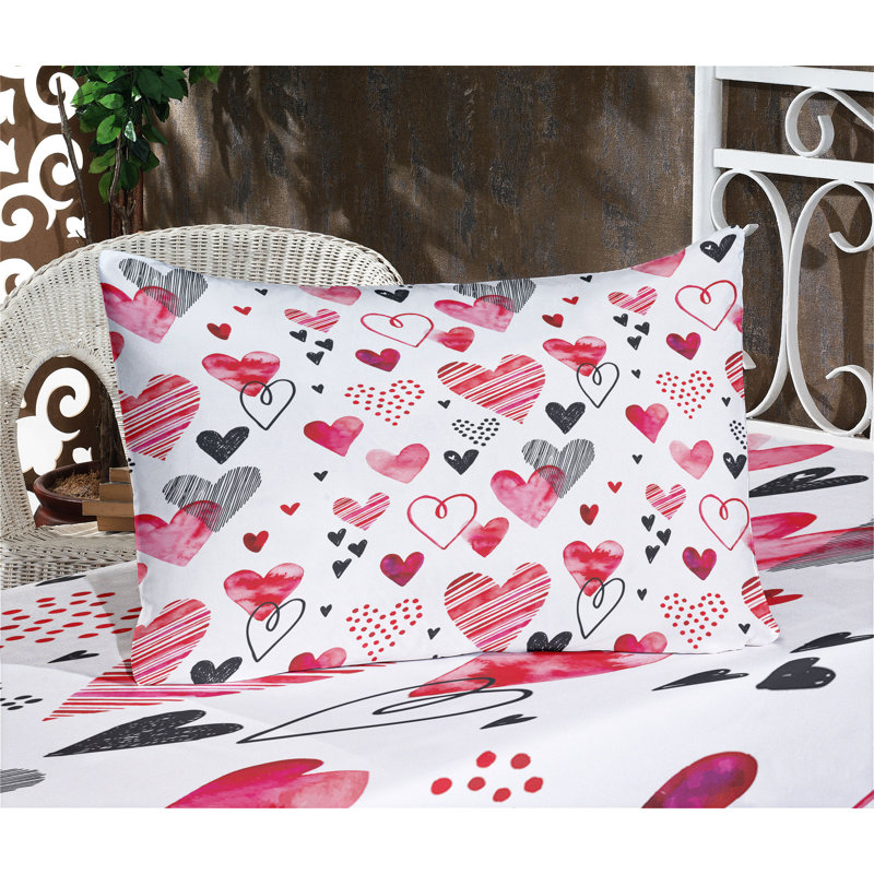 Ensemble de draps et taies décoratives Ambesonne Valentine, blanc, noir, rose