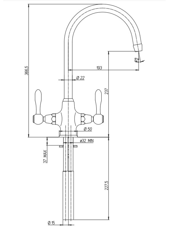Swan Solid Twin Lever Monobloc Tap, Chrome