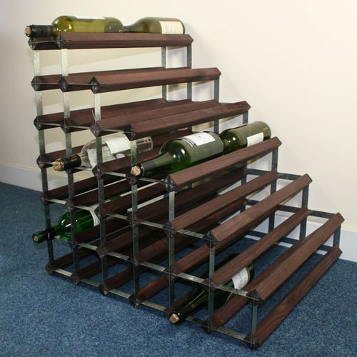 54 Bottle Floor Wine Bottle Rack, Dark Oak Stained Pine