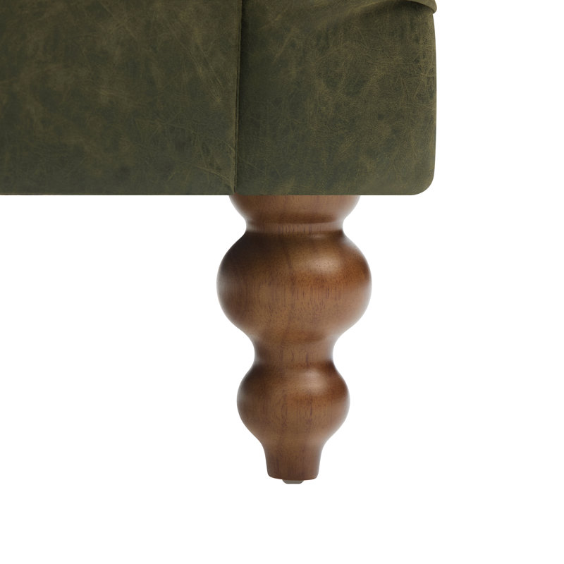 Canapé Chesterfield traditionnel Ivarn de 187 cm de large, recouvert de PU, avec dossier capitonné en losanges, accoudoirs évasés et pieds en bois d'hévéa
