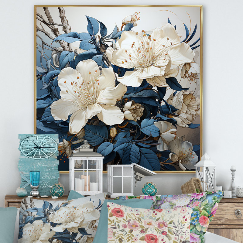«Minimalisme rhododendron Bouquet Beauties I» sur toile, Cadre flottant doré, 24" H x 24" W
