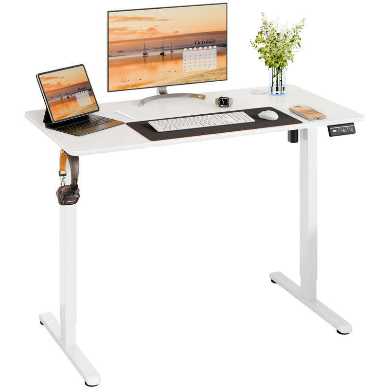 Electric Adjustable Height Standing Desk, 46.5" H x 39.4" W x 23.6" D, White / White