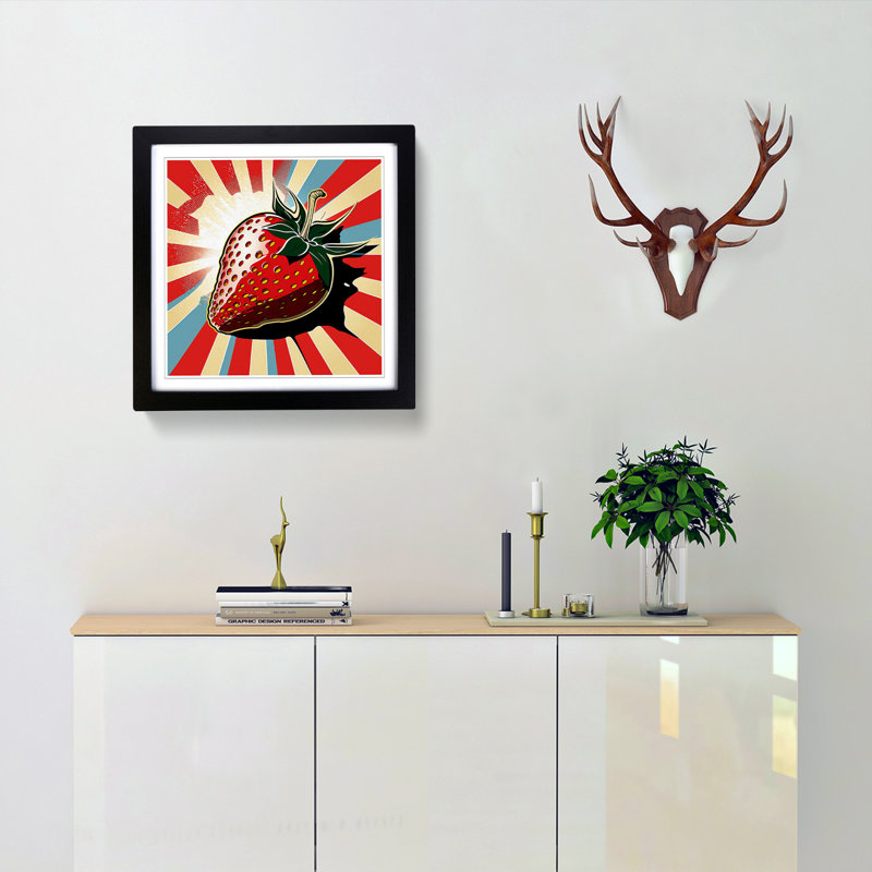 Strawberry Pop Art - Single Picture Frame Print on Wood, Black