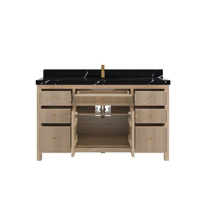 60'' Single Bathroom Vanity with Top, Calacatta Black