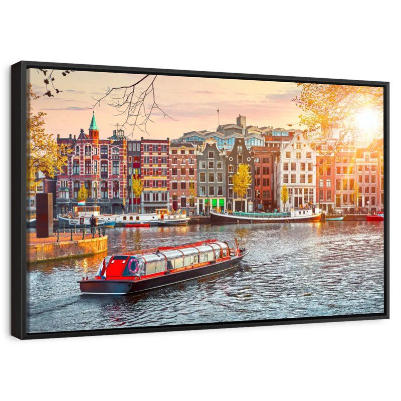 Croisière sur le canal Amstel, Cadre flottant noir, 43 po x 29 po