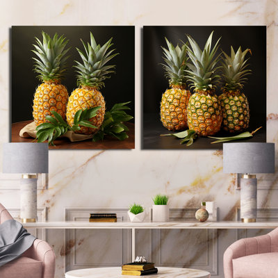Golden Crown Pinapples Of The Tropics - Ensemble de 2 collages carrés ananas