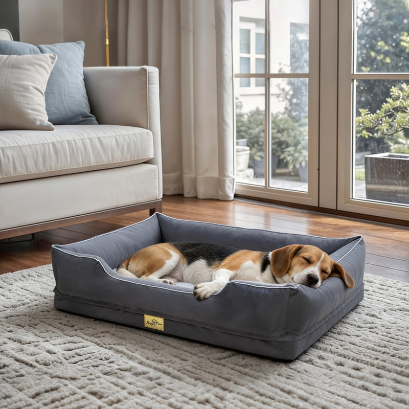 Orthopedic Dog Bed with Bolster , Grey, Large (19.5cm H x 94.5cm W x 67cm D)