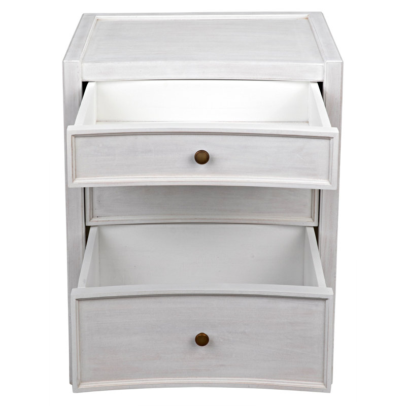 Hampton 3 - Drawer Solid Wood Nightstand, White Wash