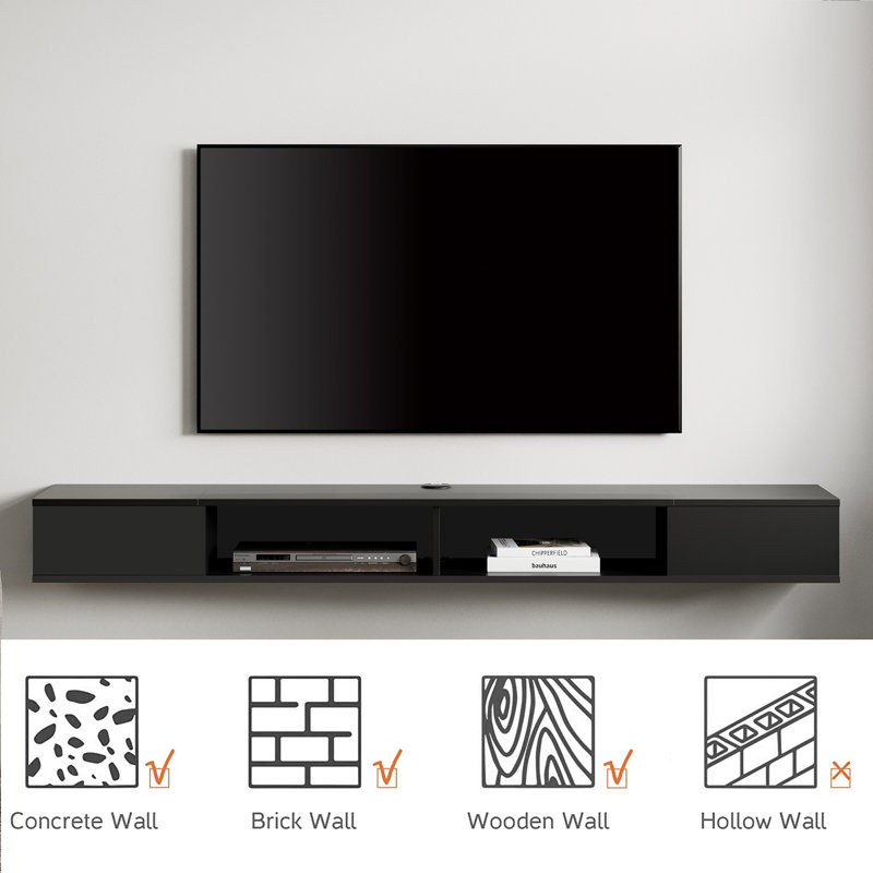 Pateros Floating TV Stand for TVs up to 78", Pure Black