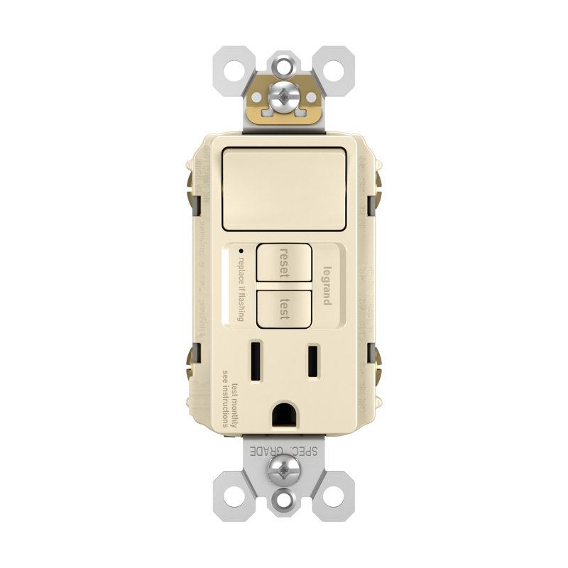 Radiant 15 ampères auto-test combinaison inviolable prise GFCI et interrupteur unipolaire, Amande légère