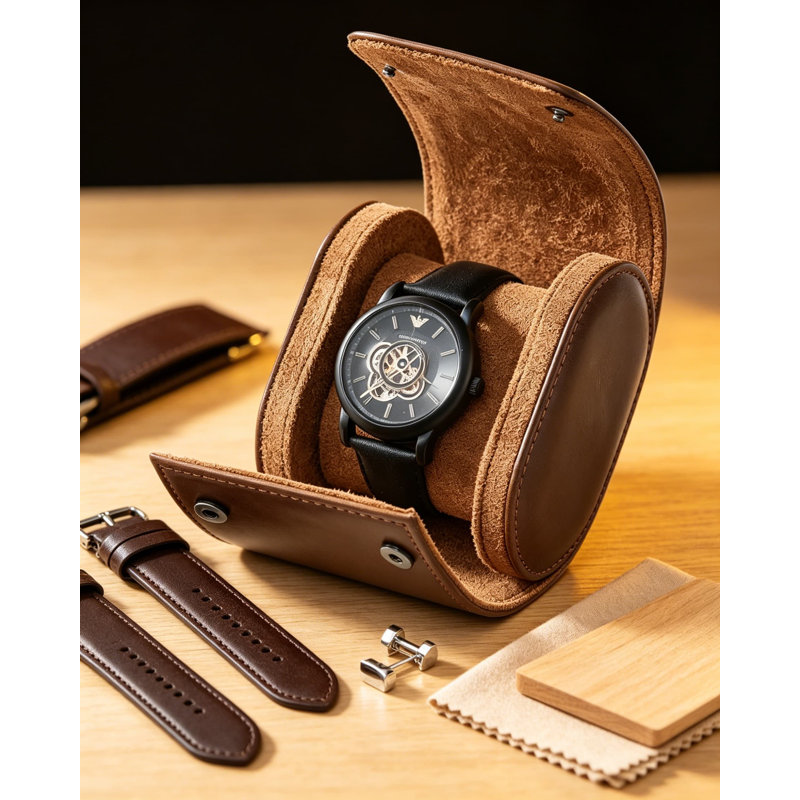 Étui de voyage simple pour homme, organisateur de rouleau de montre en cuir classique, boîtier de montre portatif fabriqué à la main pour le rangement et la présentation, texture de qualité supérieure, espresso