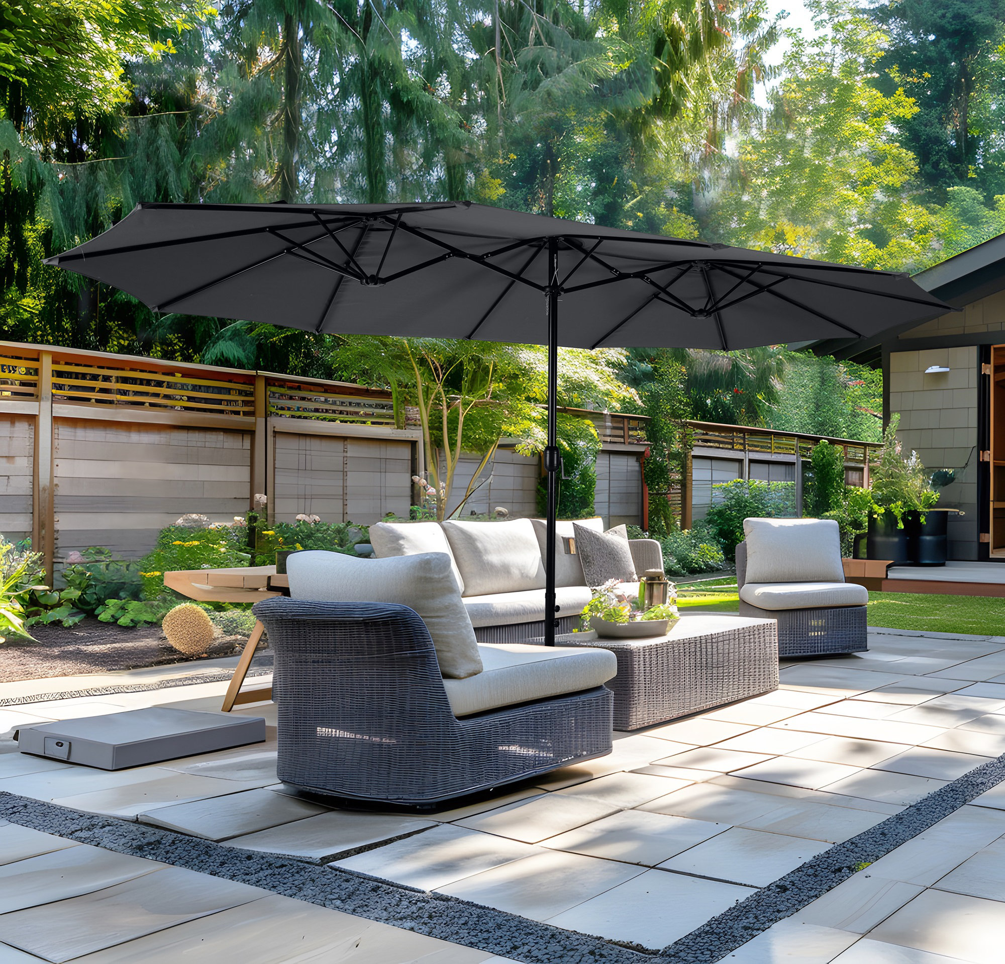 YgIRTID 15ft X 9ft Patio Double-Sided Umbrella With Base & Crank, Extra