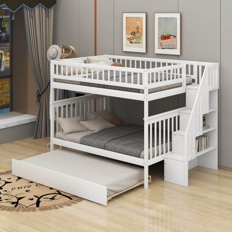 Full Over Full Bunk Bed With Trundle, White
