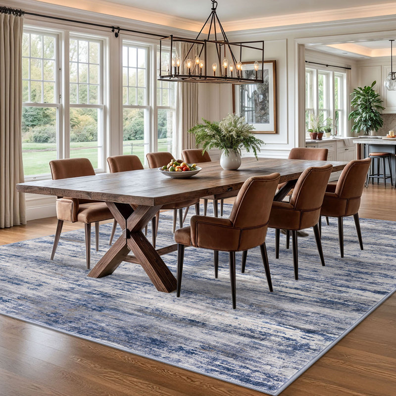 Machine Washable Rugs 8x10 Living Room Rug with Rubber Backing Pet Friendly Large Blue/Gray Area Rugs Indoor Carpet for Bedroom Office Dining Room