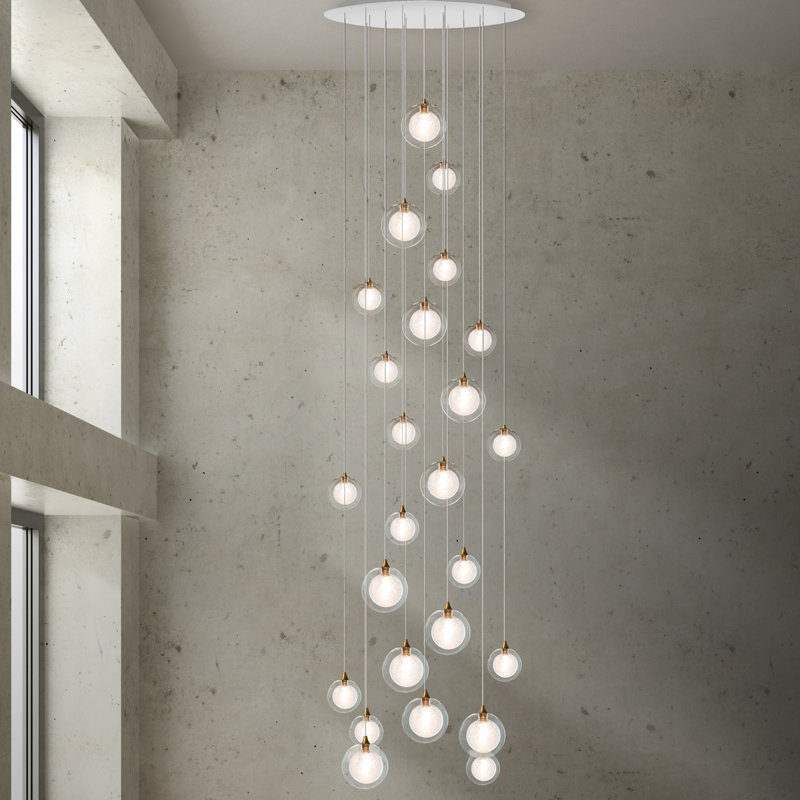 Luminaire suspendu sphérique 25 lumières Reflection Twigs, Blanc, Transparent / miel, H 144 po x l 26 po x P 26 po