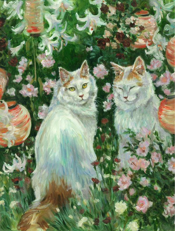 Drapeau de jardin «Cats In Garden» par Debbie Cook, H 40 po x l 28 po