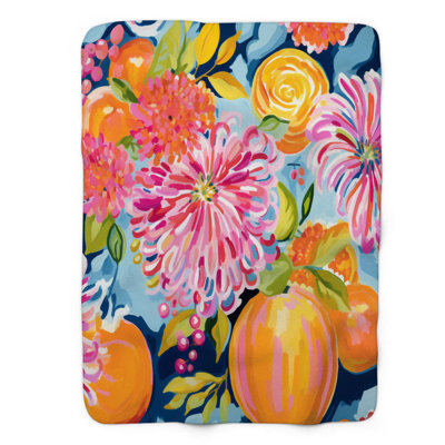 Fleurs de citrouille colorées - couverture Sherpa de qualité supérieure 1 pièce
