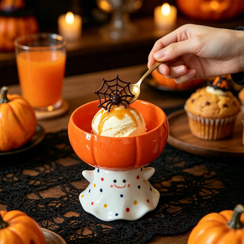 Décorations de Noël, bol à glace en céramique citrouille fantôme mignon, décoration d'Halloween et de l'Action de grâce, bol à dessert sur pied, petit bol de service pour fruits et collations, pour la décoration de table à la maison